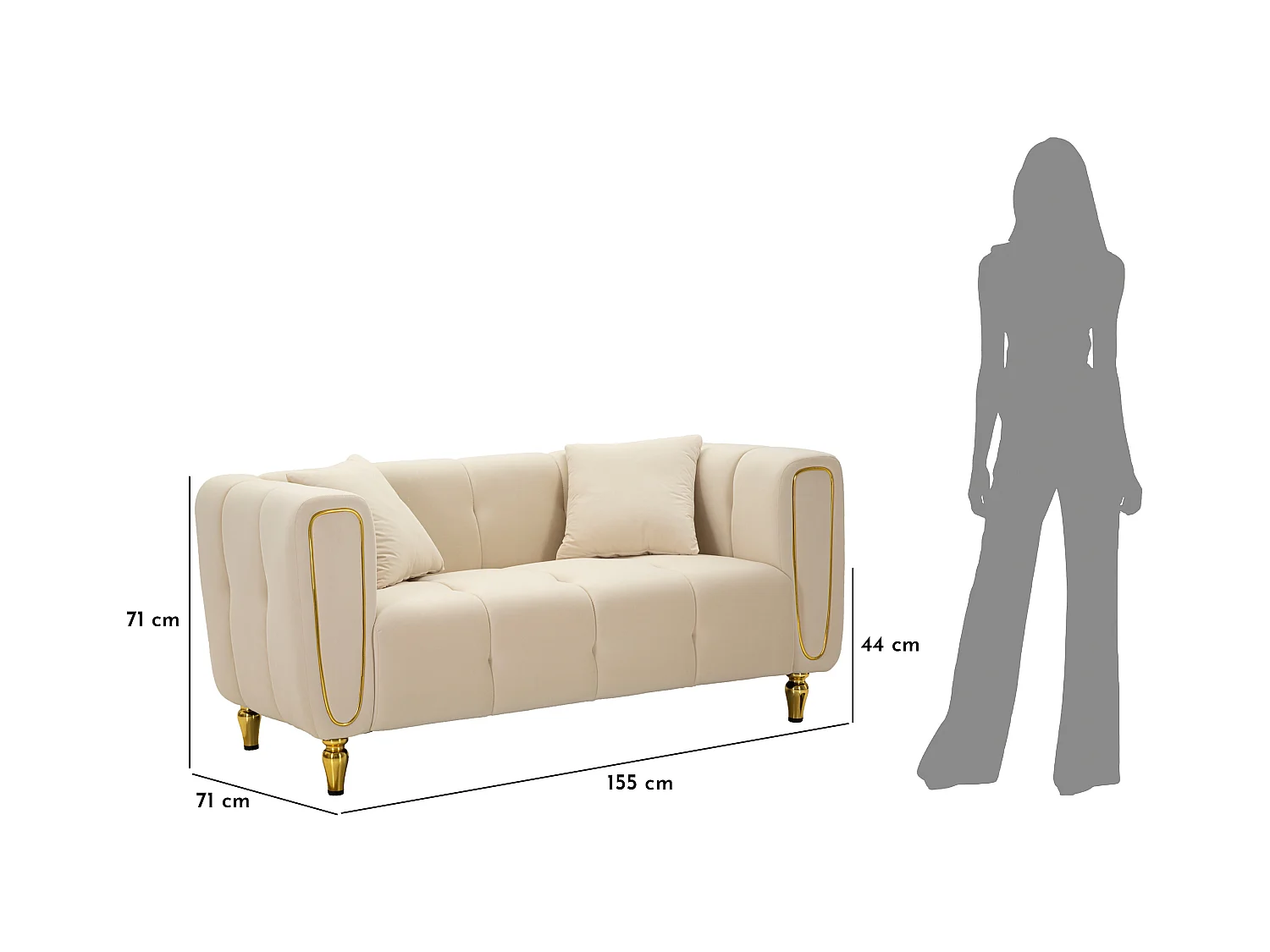 Canapé 2 Places en Velours Matelassé "Alma" 155cm Crème