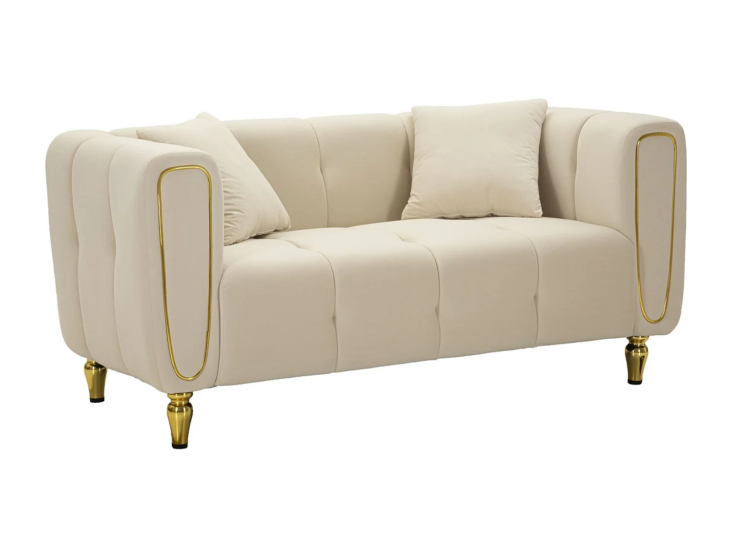 Canapé 2 Places en Velours Matelassé "Alma" 155cm Crème