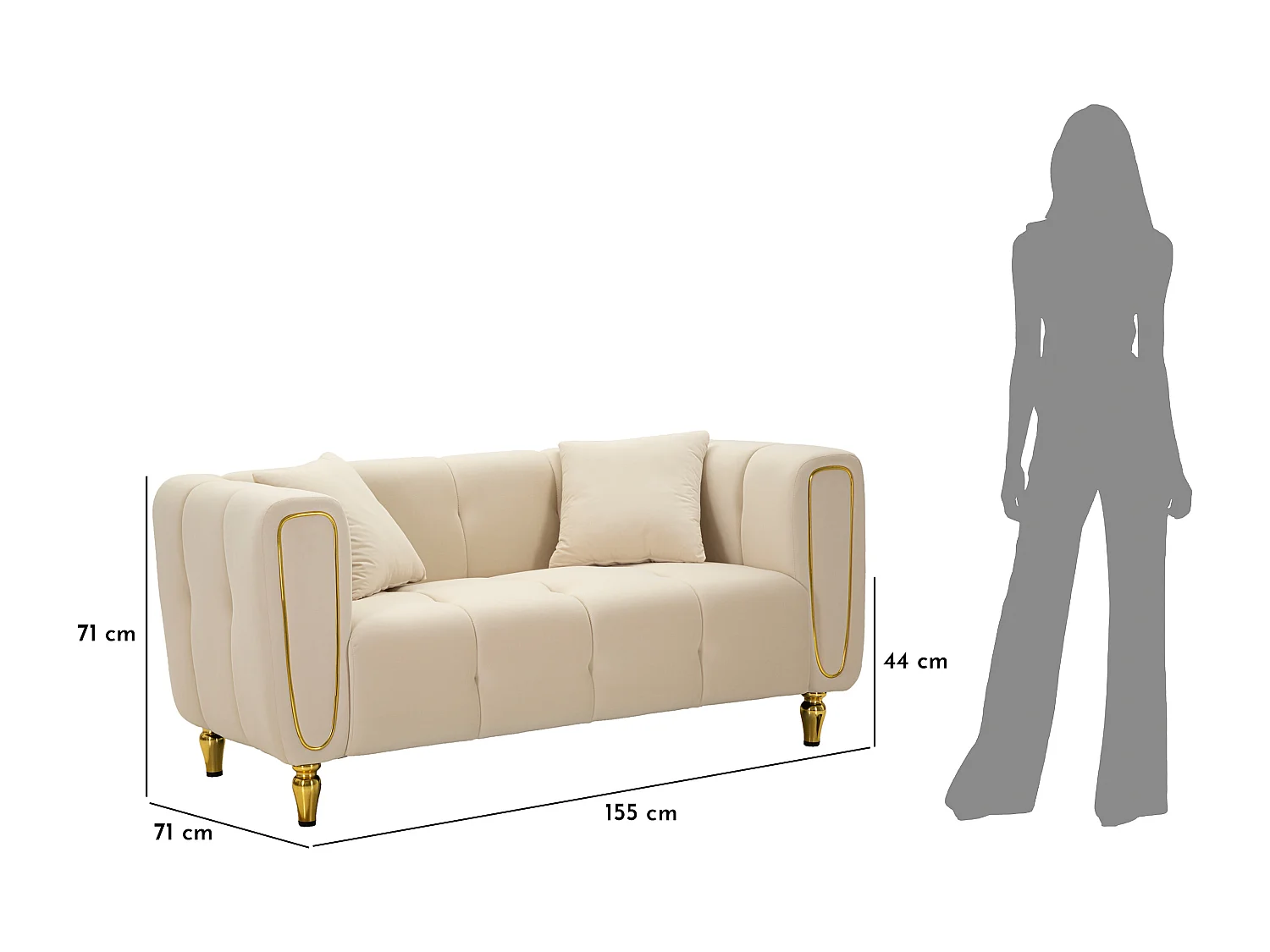 Canapé 2 Places en Velours Matelassé "Alma" 155cm Crème