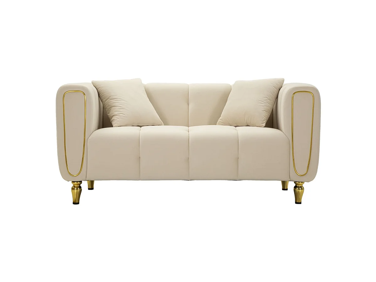 Sofa Alma, kolor kremowy i złoty, poliester, 81 x 155 x 71 cm, do salonu, Mauro Ferretti