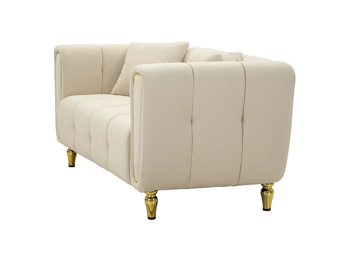 Sofa Alma, kolor kremowy i złoty, poliester, 81 x 155 x 71 cm, do salonu, Mauro Ferretti