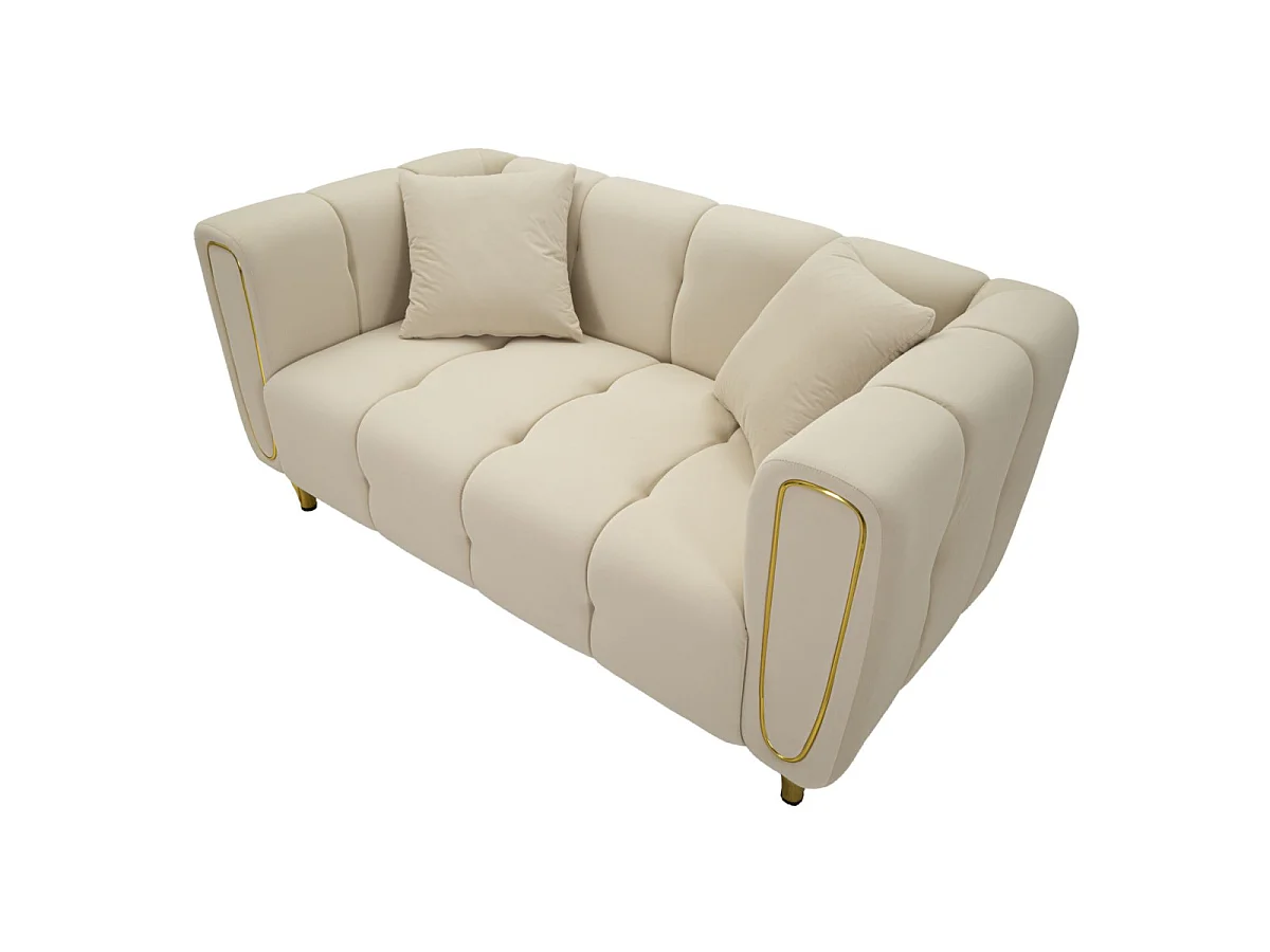Sofa Alma, kolor kremowy i złoty, poliester, 81 x 155 x 71 cm, do salonu, Mauro Ferretti