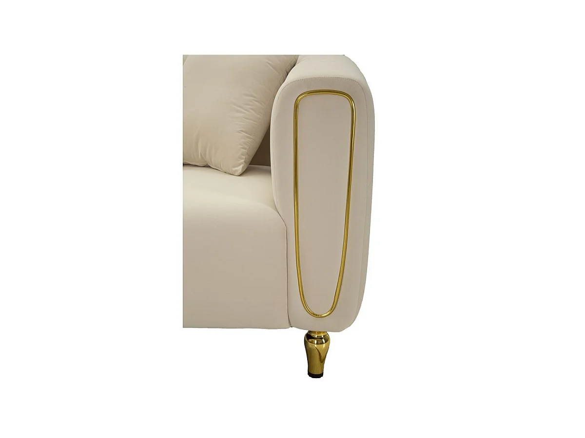 Sofa Alma, kolor kremowy i złoty, poliester, 81 x 155 x 71 cm, do salonu, Mauro Ferretti