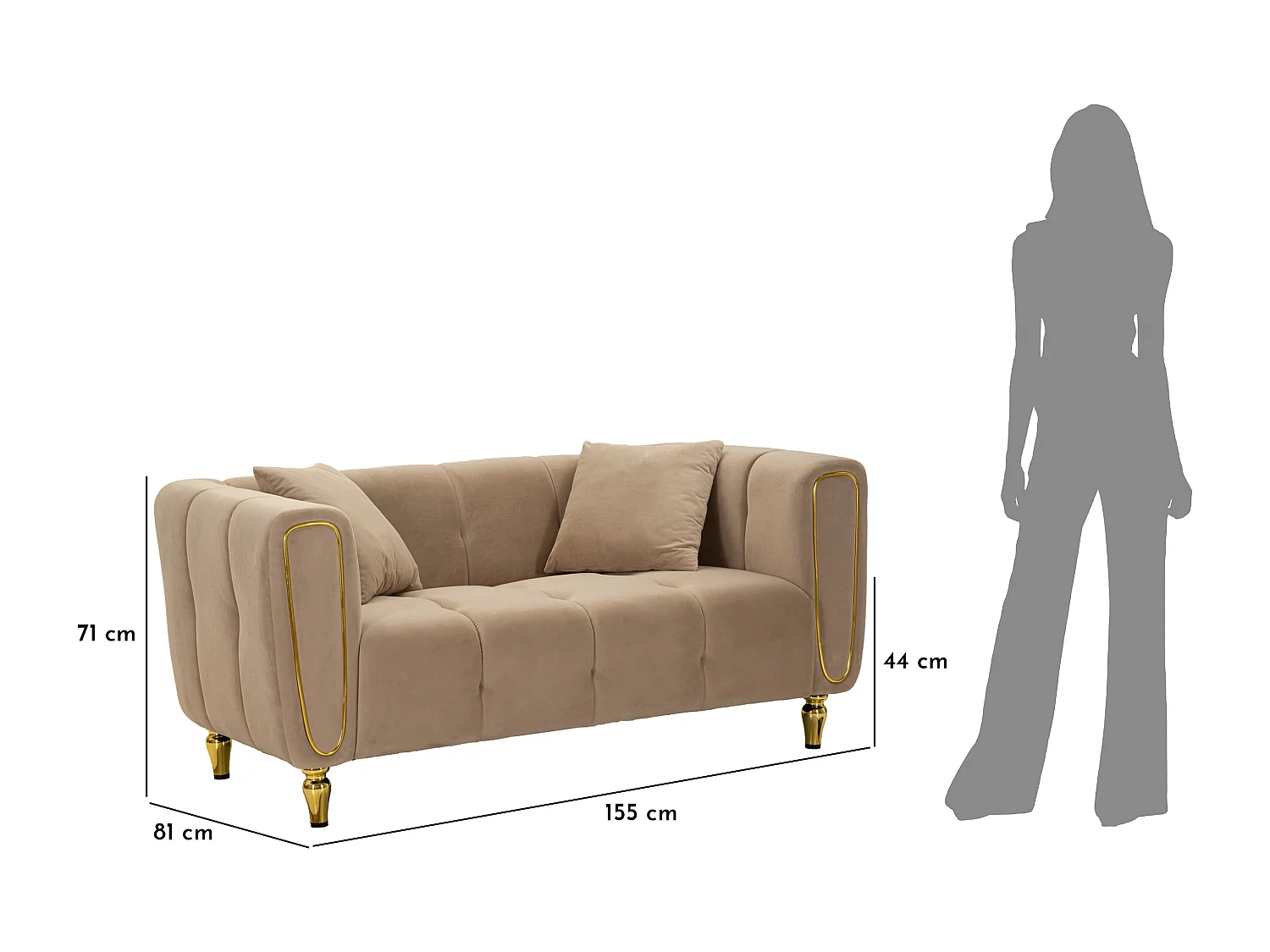 Canapé 2 Places en Velours Matelassé "Alma" 155cm Gris