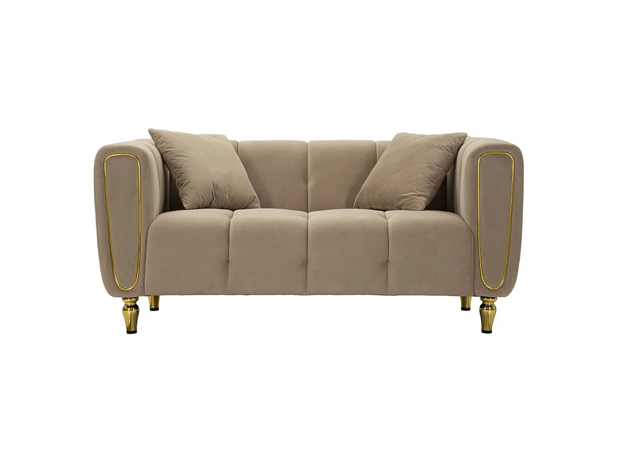 Sofa Alma, kolor szary i złoty, poliester, 81 x 155 x 71 cm, do salonu, Mauro Ferretti