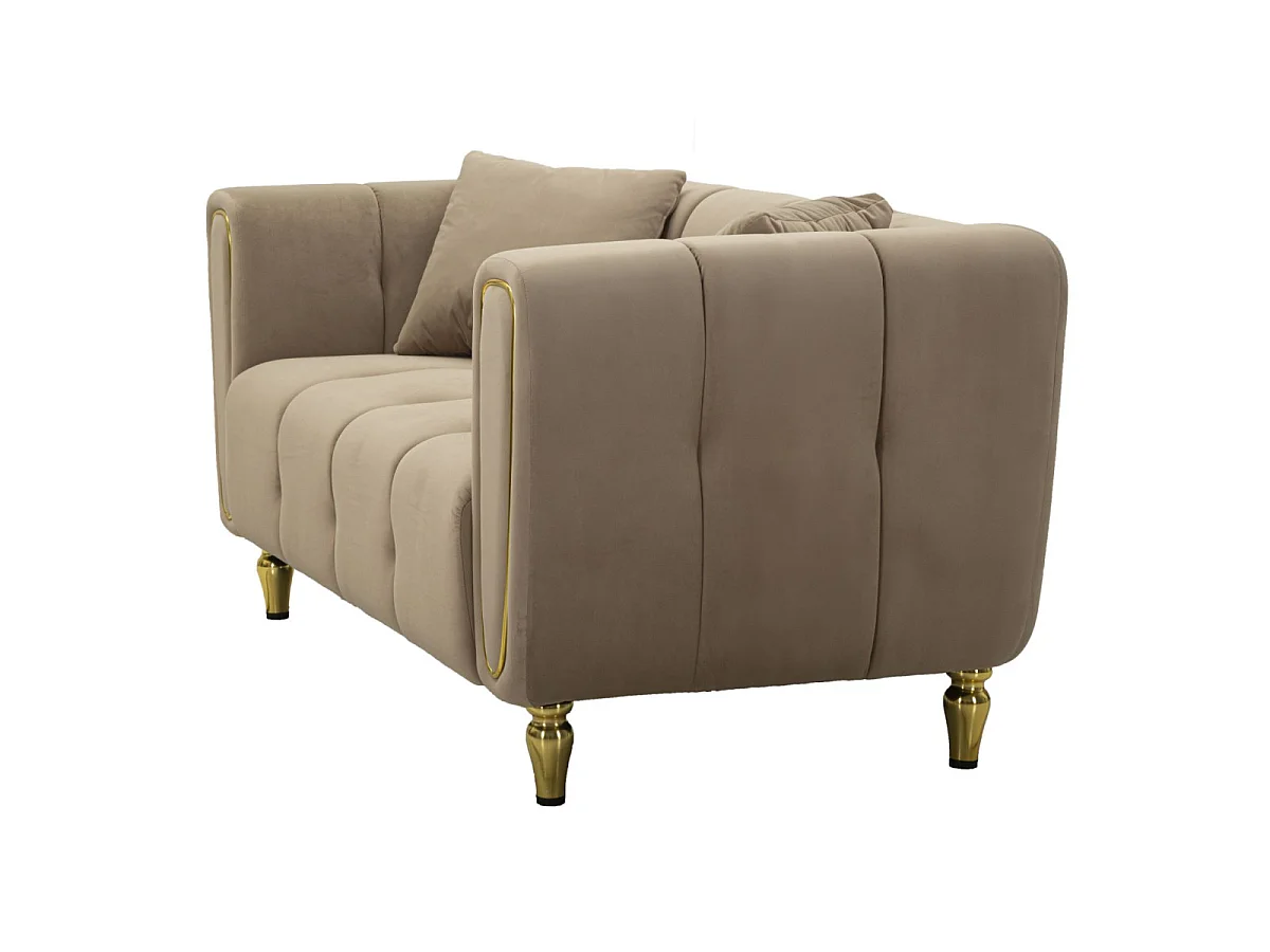 Sofa Alma, kolor szary i złoty, poliester, 81 x 155 x 71 cm, do salonu, Mauro Ferretti