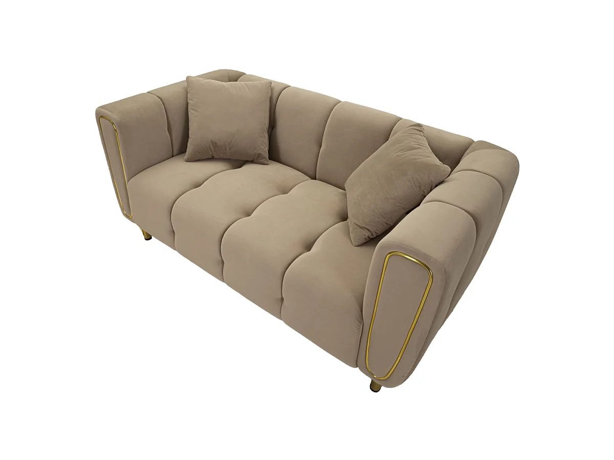 Sofa Alma, kolor szary i złoty, poliester, 81 x 155 x 71 cm, do salonu, Mauro Ferretti