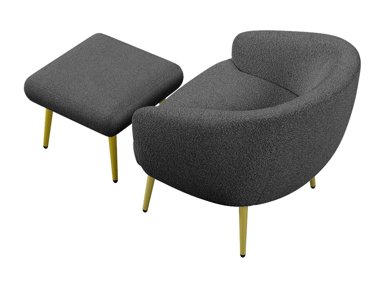 Chaise moderne rembourrée Sherpa avec pouf, design ergonomique, pieds dorés, confort luxueux,Gris