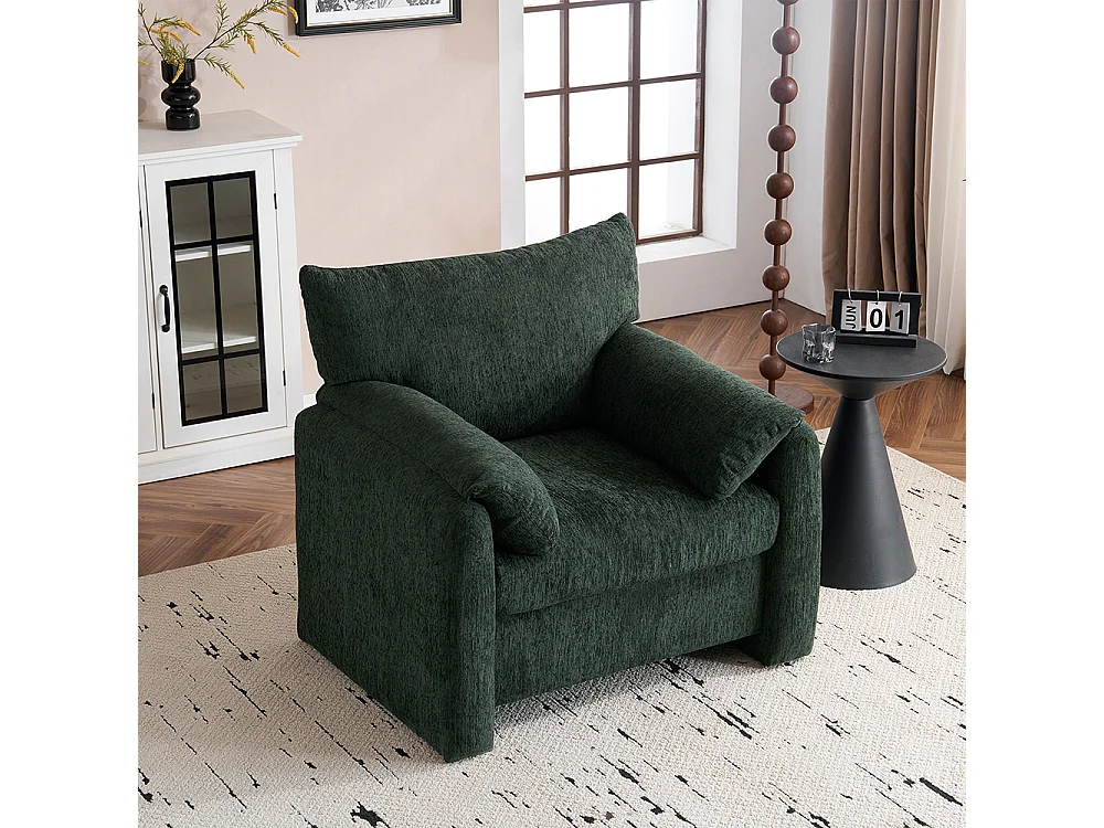 Design moderne, tissu chenille, fauteuil surdimensionné, chaise décorative, canapé simple, vert