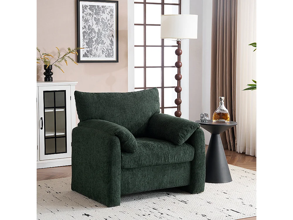 Design moderne, tissu chenille, fauteuil surdimensionné, chaise décorative, canapé simple, vert