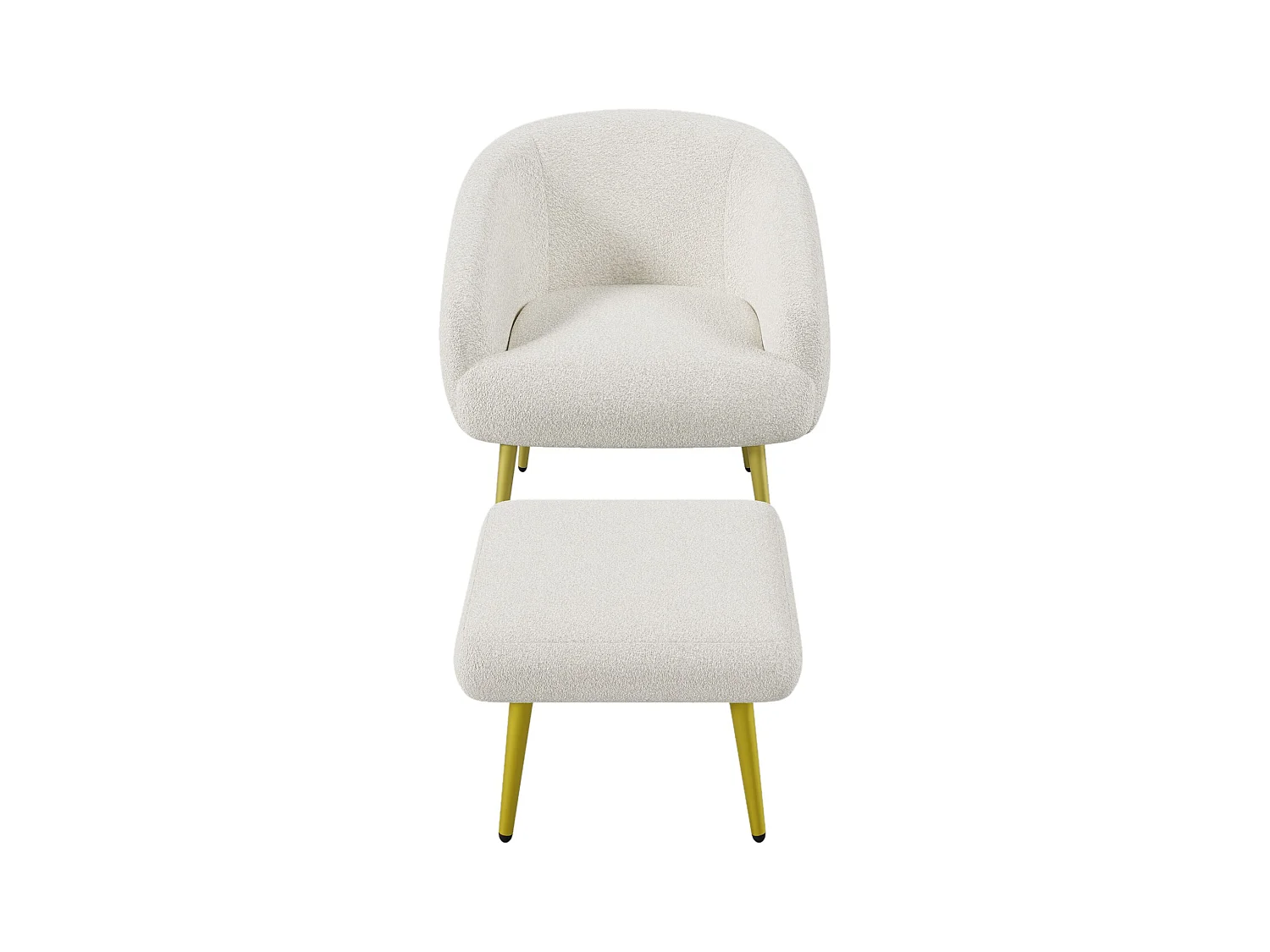 Moderne Sherpa gestoffeerde stoel met poef, ergonomisch ontwerp, gouden poten, luxe comfort,Wit