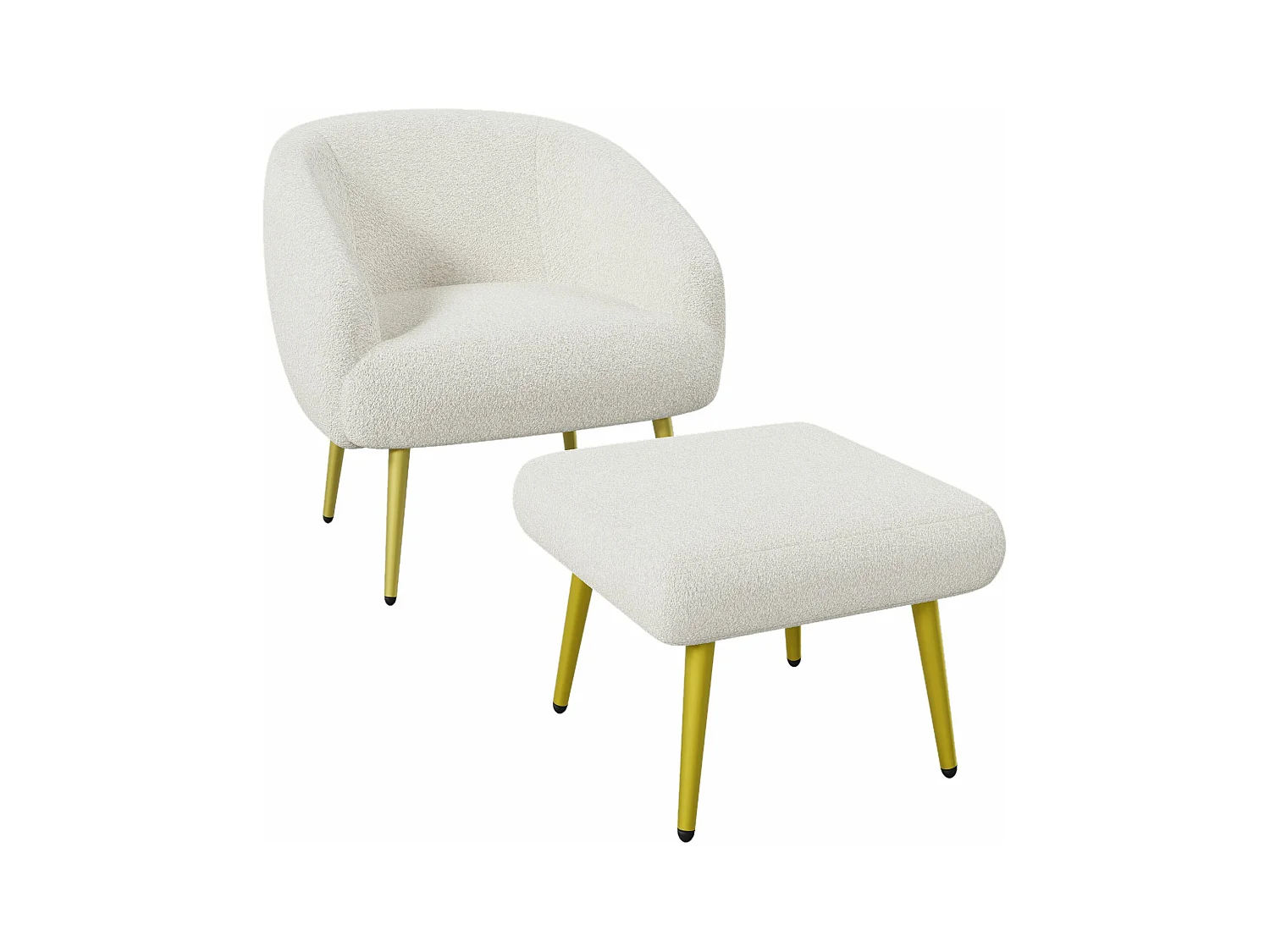 Moderne Sherpa gestoffeerde stoel met poef, ergonomisch ontwerp, gouden poten, luxe comfort,Wit