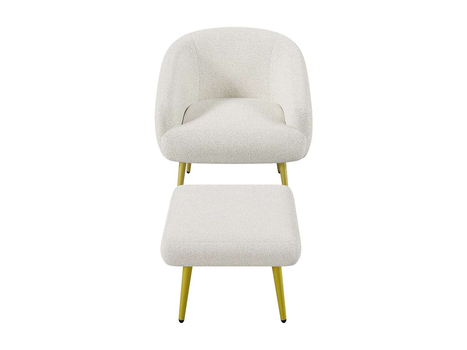 Chaise moderne rembourrée Sherpa avec pouf, design ergonomique, pieds dorés, confort luxueux,Blanc