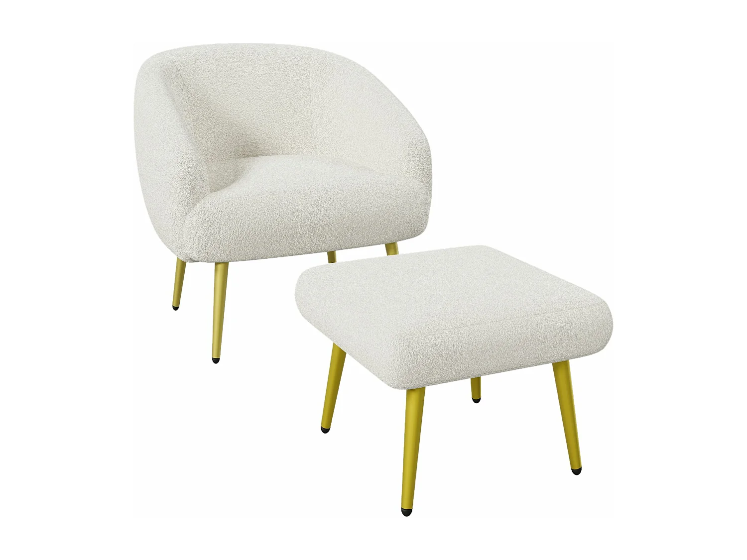Chaise moderne rembourrée Sherpa avec pouf, design ergonomique, pieds dorés, confort luxueux,Blanc