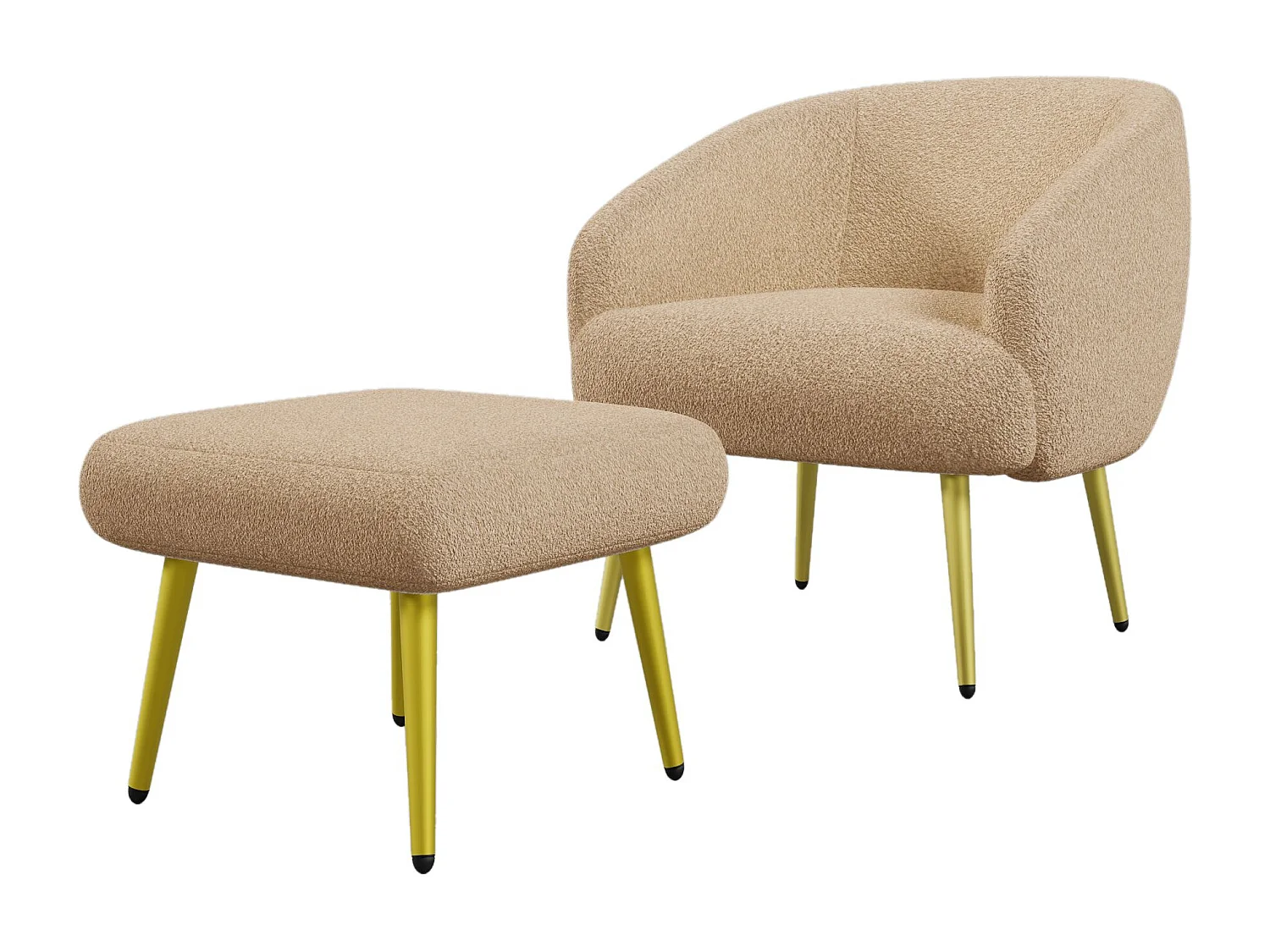 Moderne Sherpa stoel met voetenbank, ergonomisch ontwerp, gouden poten, luxe comfort,Bruin