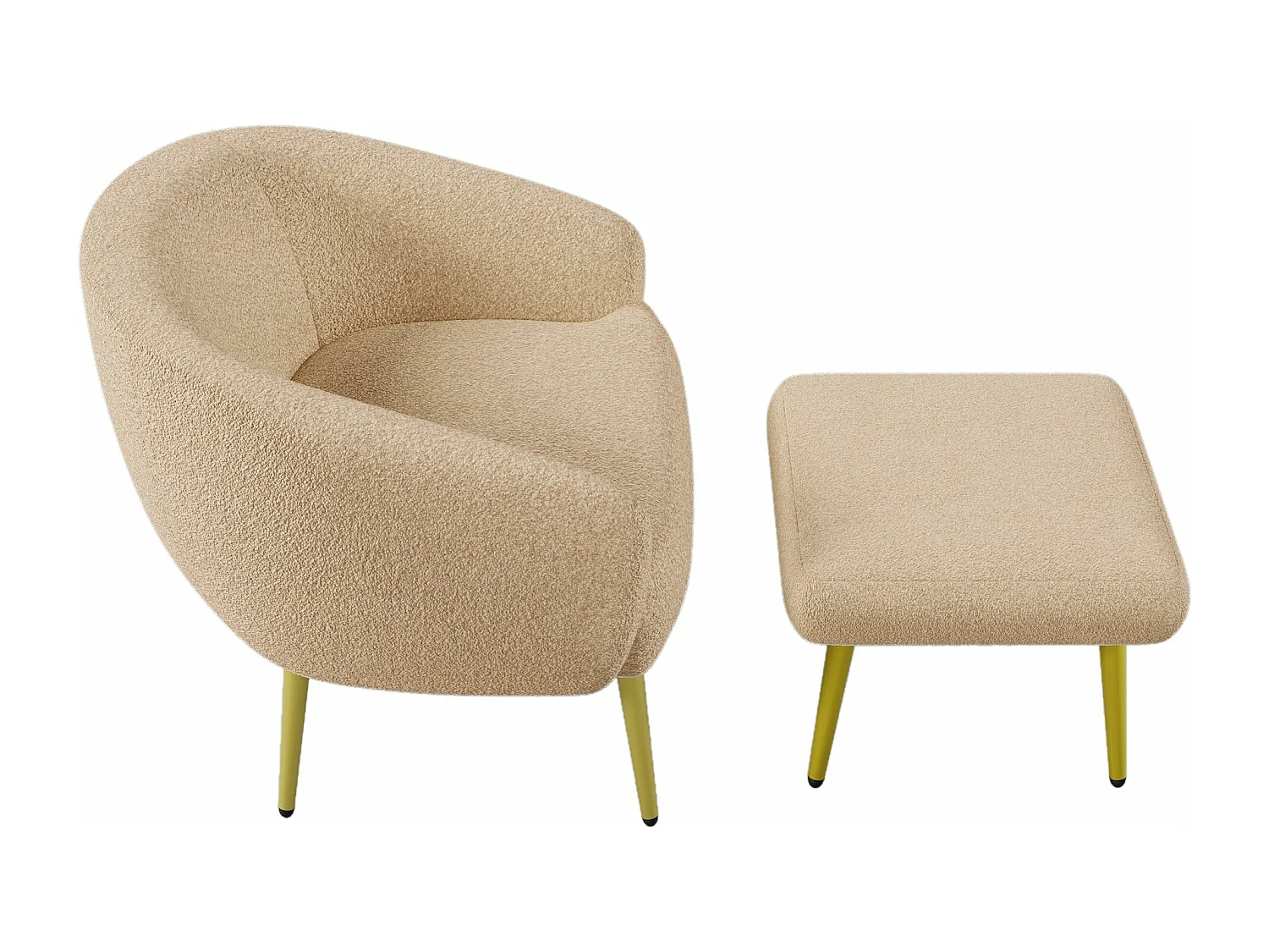 Moderne Sherpa stoel met voetenbank, ergonomisch ontwerp, gouden poten, luxe comfort,Bruin