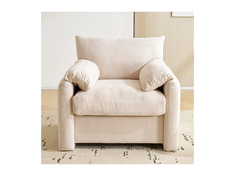 Design moderne, tissu chenille, fauteuil surdimensionné, chaise décorative, canapé simple, beige