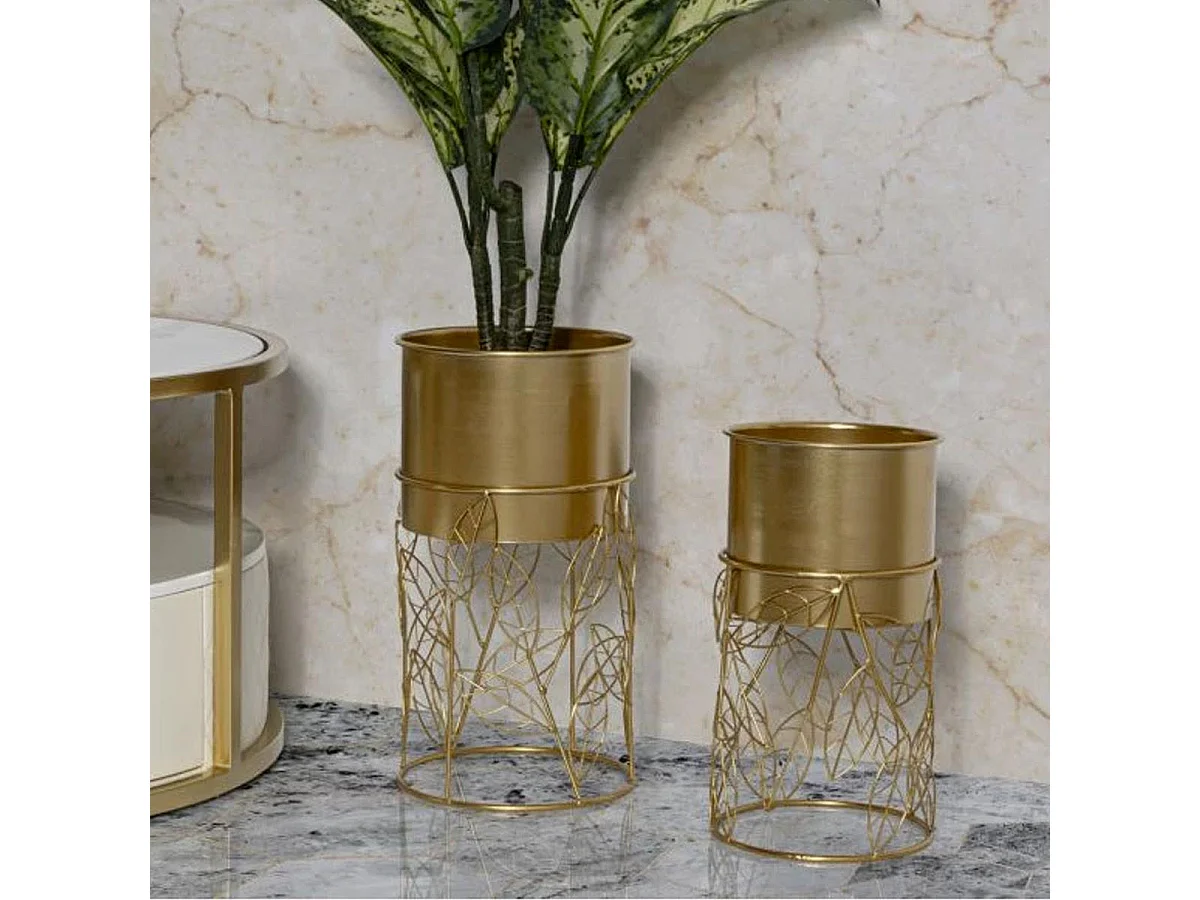 Gouden metalen plantenpotten, set van 2, Ø 23x43-20x36 cm