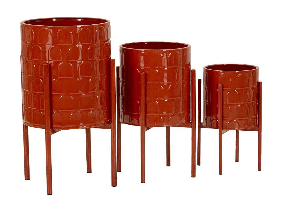 Lot de 3 Cache-Pots sur Pied "Archy" 56cm Rouge