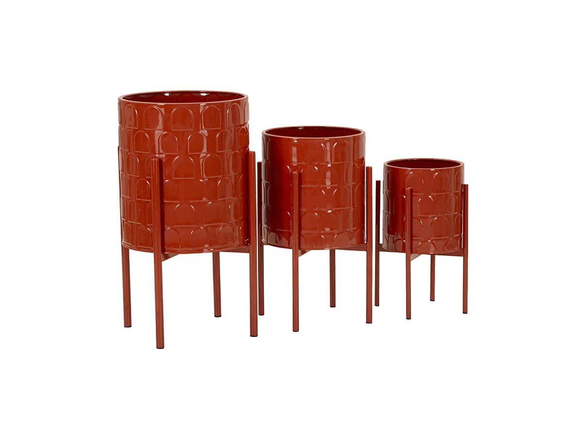 Lot de 3 Cache-Pots sur Pied "Archy" 56cm Rouge
