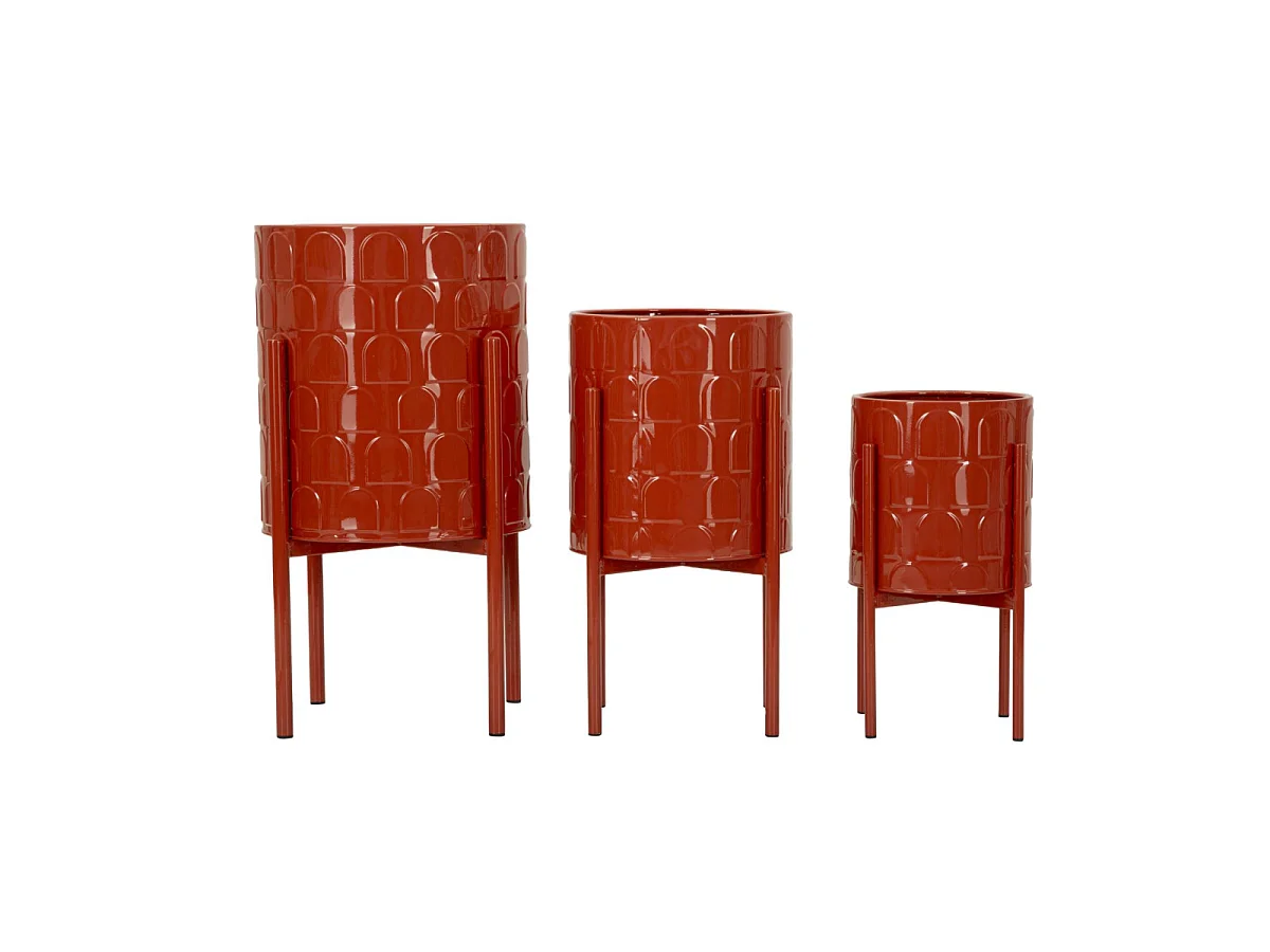 Lot de 3 Cache-Pots sur Pied "Archy" 56cm Rouge