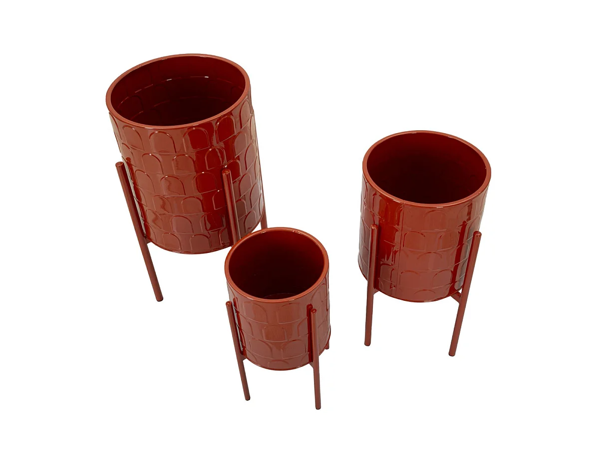 Lot de 3 Cache-Pots sur Pied "Archy" 56cm Rouge