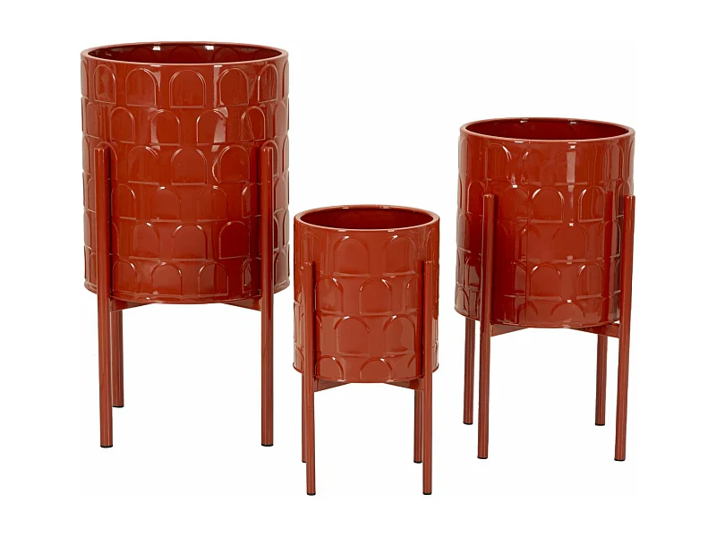 Lot de 3 Cache-Pots sur Pied "Archy" 56cm Rouge