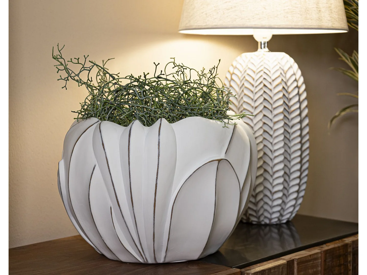 Cache-Pot Déco en Résine "Gardy" 34cm Blanc