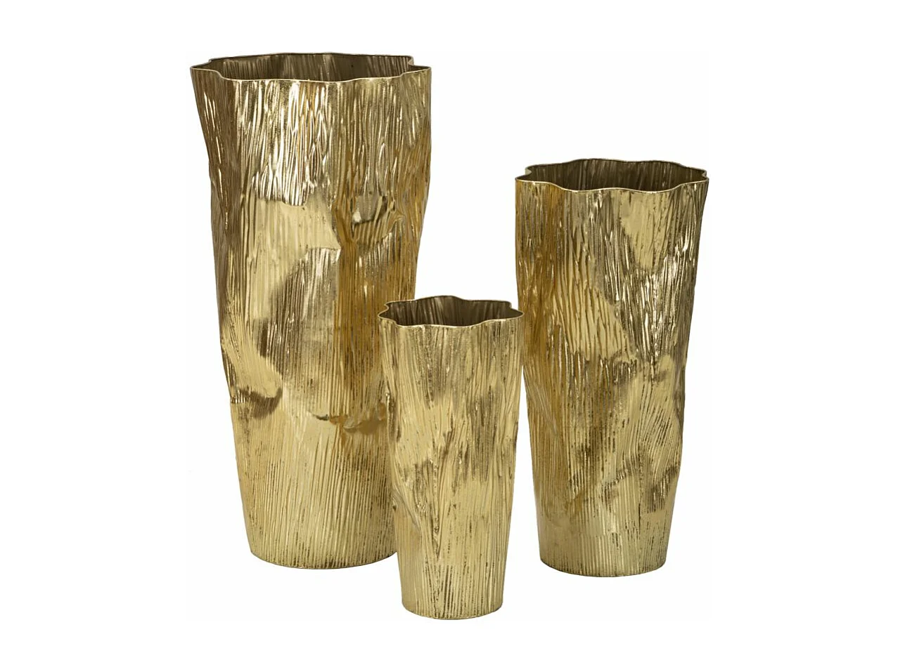 Portavasi in metallo dorato cm Ø 41x39x83- 32x31x67-23x25x49.