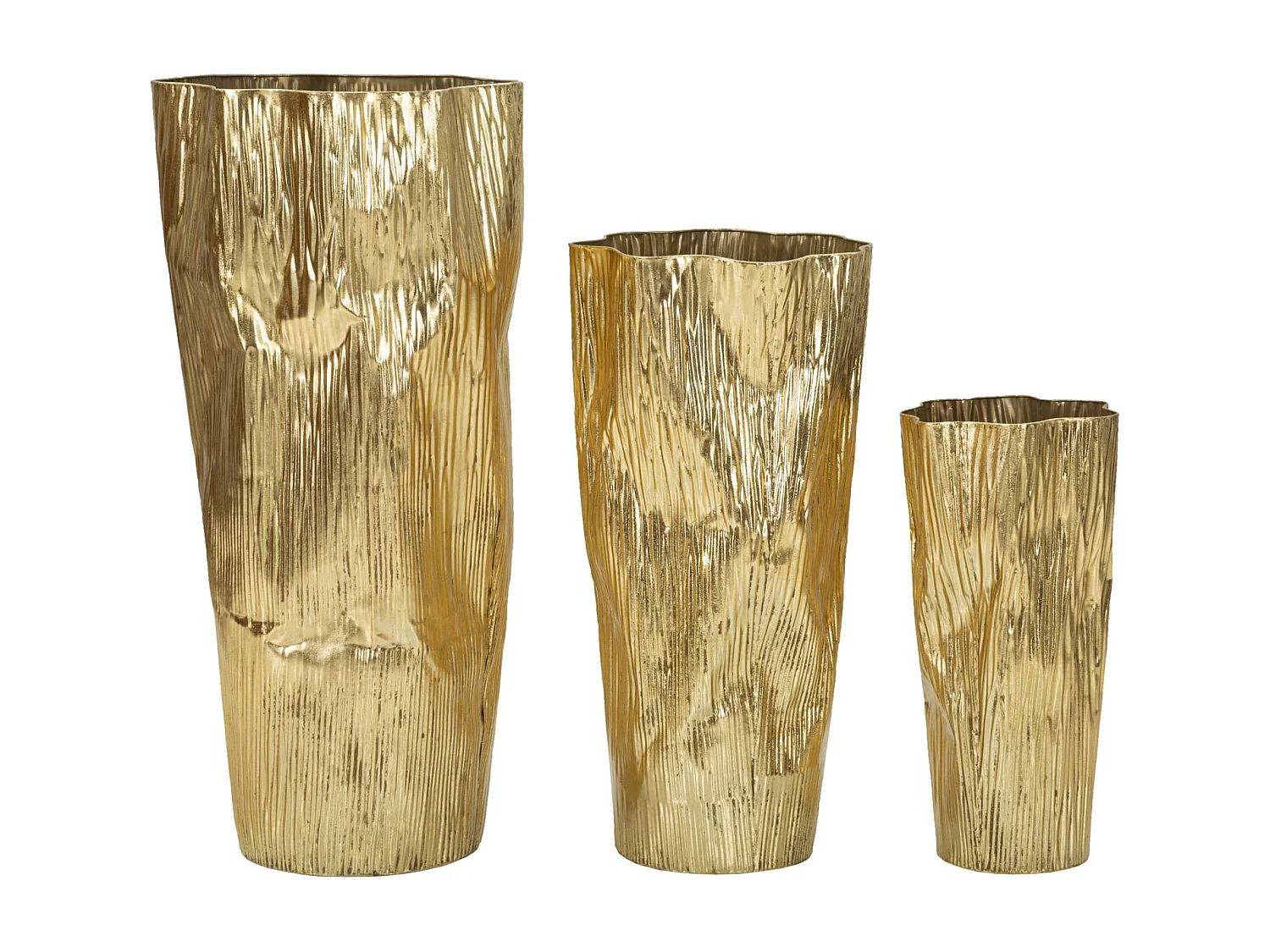 Portavasi in metallo dorato cm Ø 41x39x83- 32x31x67-23x25x49.