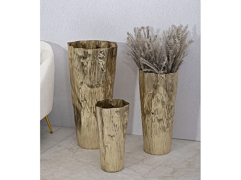 Portavasi in metallo dorato cm Ø 41x39x83- 32x31x67-23x25x49.