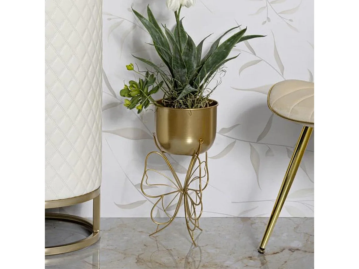 Portavaso in metallo dorato con farfalla cm Ø 22x40