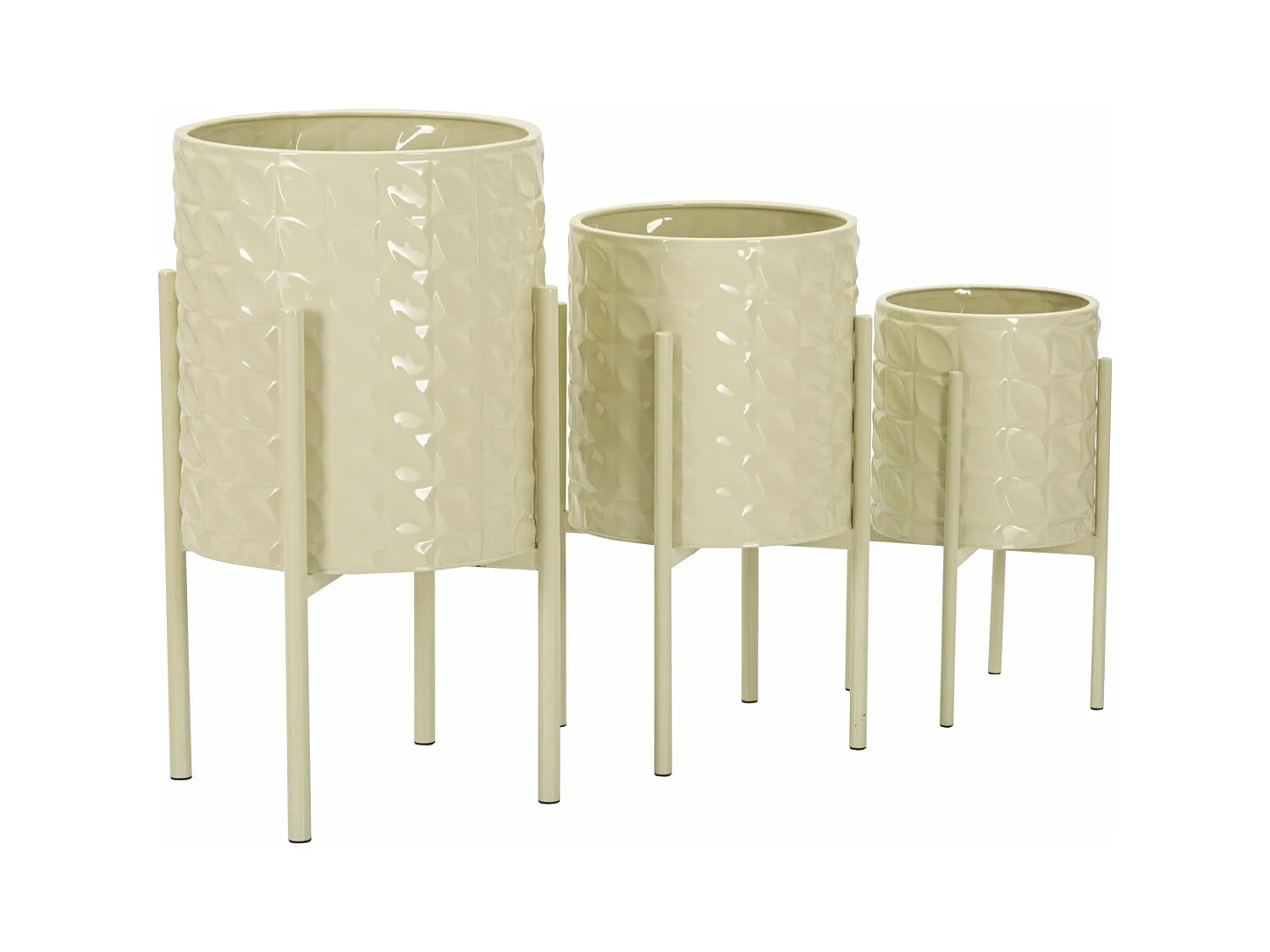 Lot de 3 Cache-Pots sur Pied "Betsy" 56cm Crème