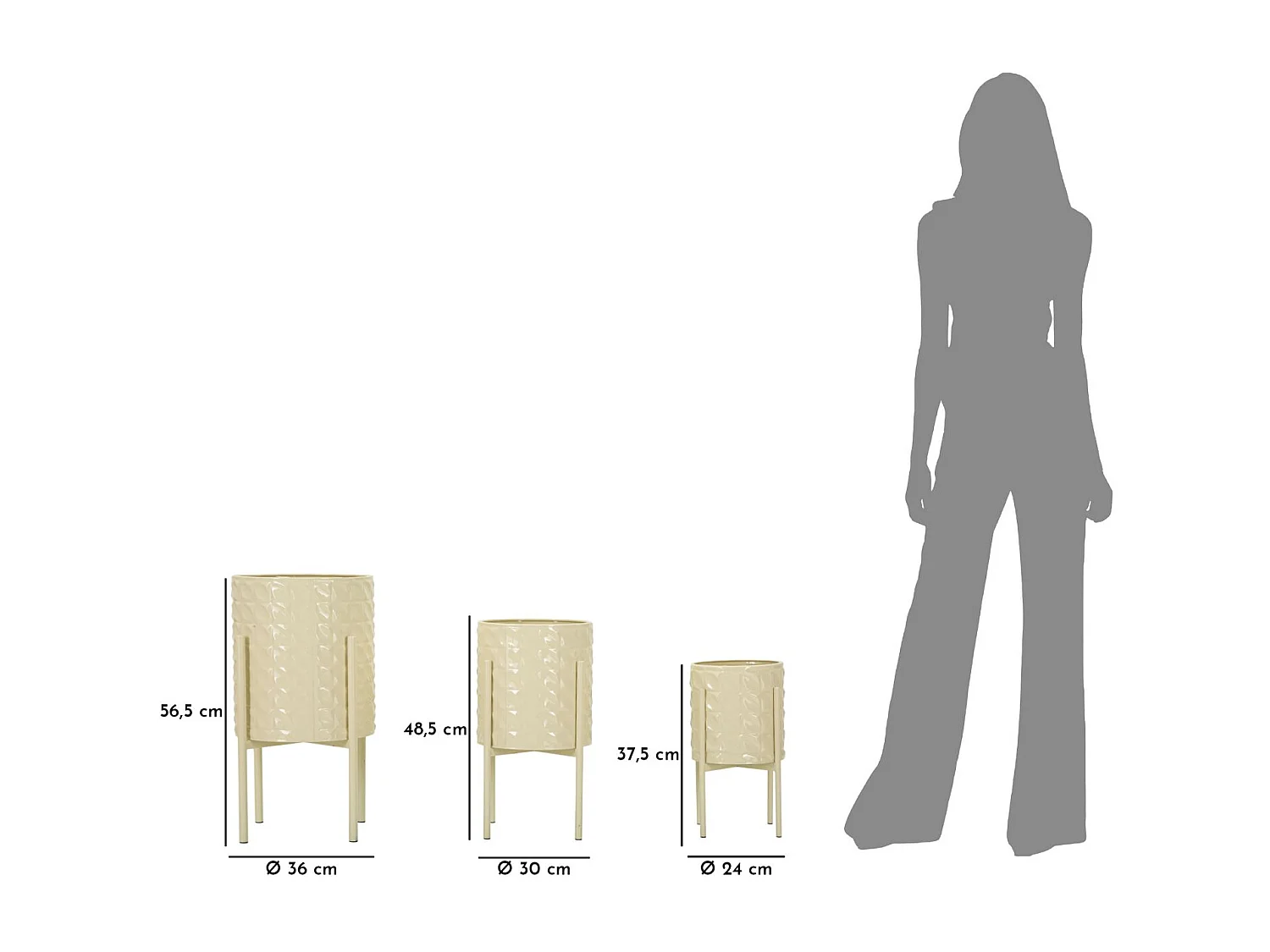 Portavasi in metallo colorato set 3 pz cm Ø 36x56,5-30x48,5-24x37,5