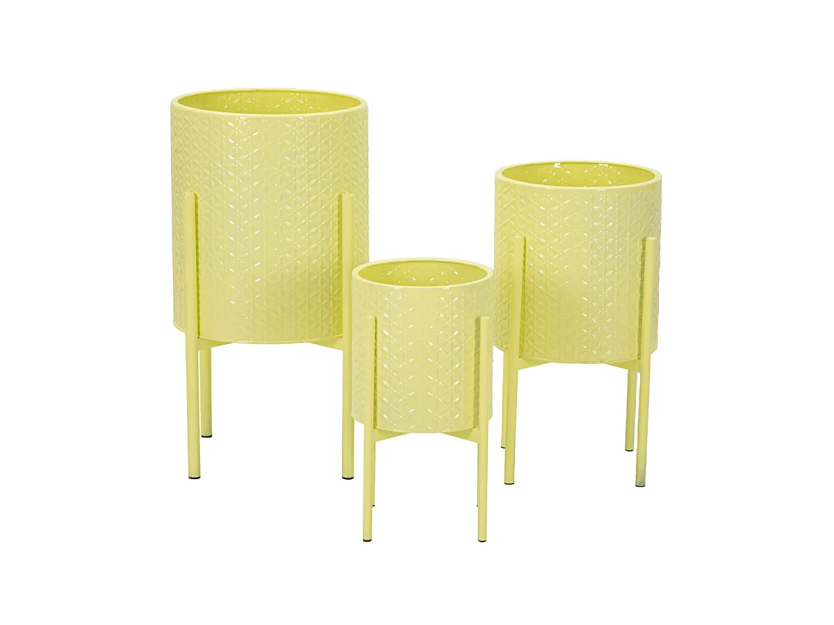 Lot de 3 Cache-Pots sur Pied "Iris" 56cm Jaune