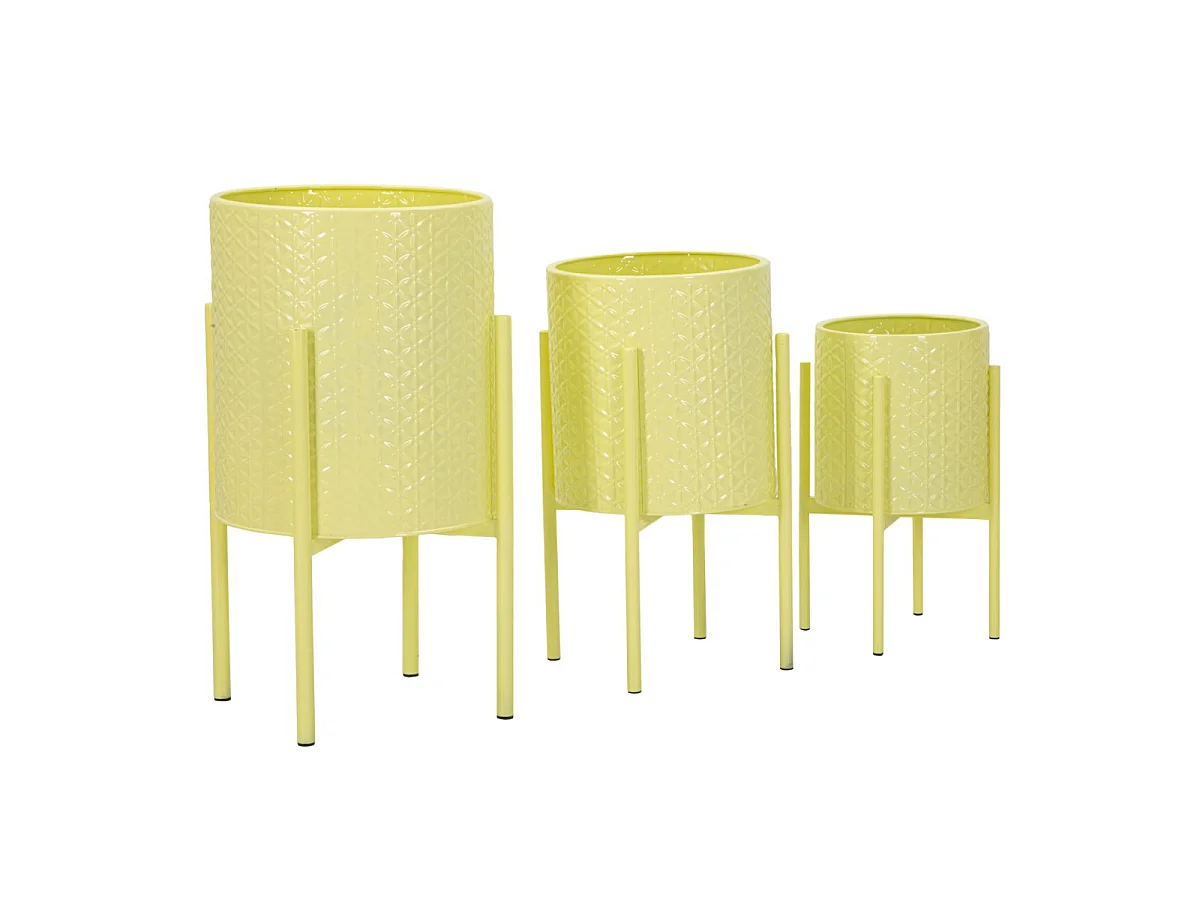 Lot de 3 Cache-Pots sur Pied "Iris" 56cm Jaune