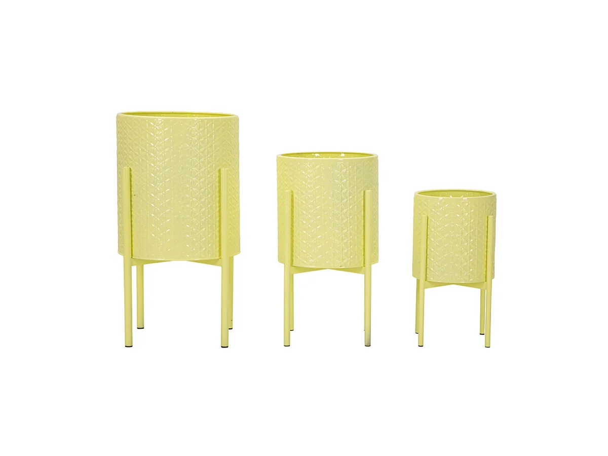 Lot de 3 Cache-Pots sur Pied "Iris" 56cm Jaune