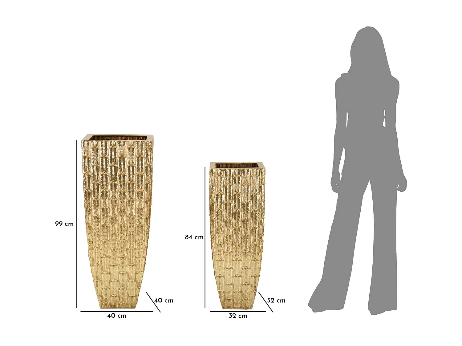 Lot de 2 Vases en Métal "Gliss" 99cm Or
