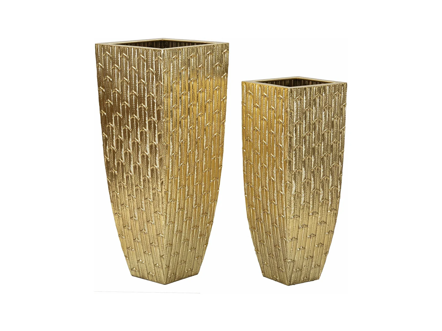 Ensemble de 2 Vases Gliss - Design Géométrique Doré - Dimensions 40x40x99 cm et 32x32x84 cm