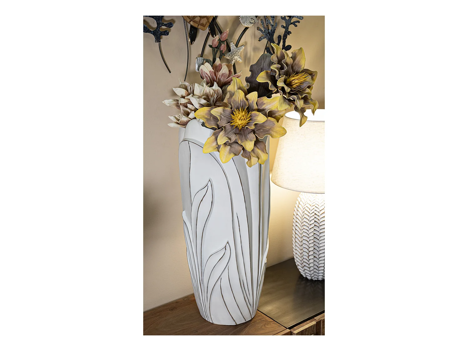 Vase Déco en Résine "Gardy" 69cm Blanc