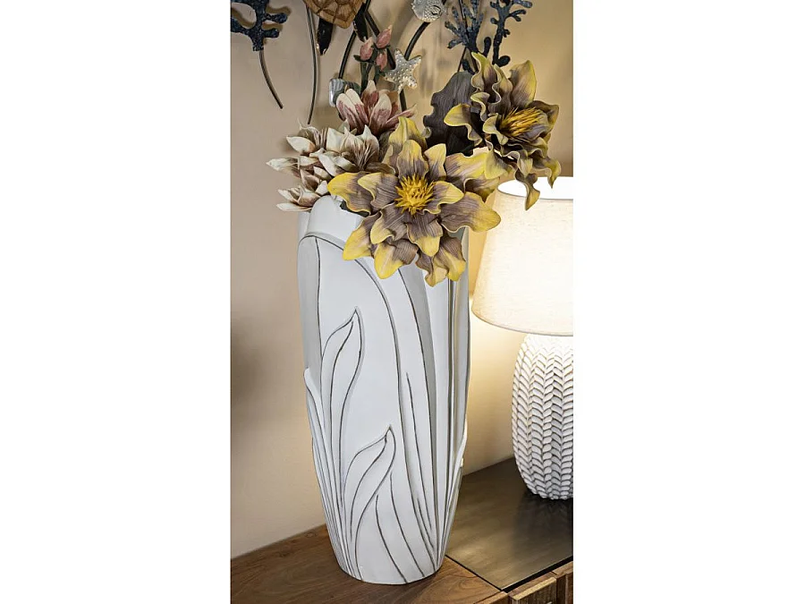 Vase Déco en Résine "Gardy" 69cm Blanc
