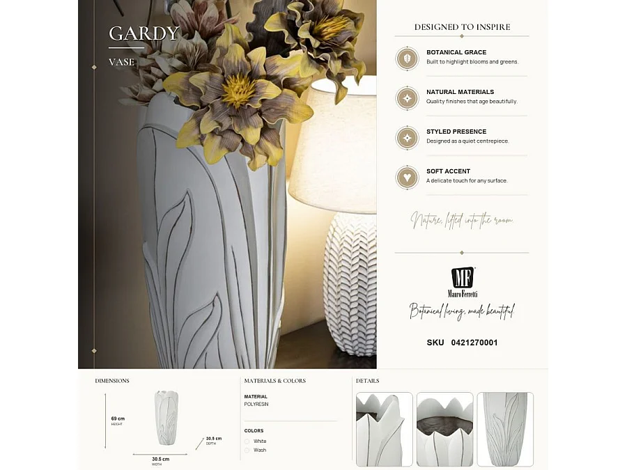 Vase Déco en Résine "Gardy" 69cm Blanc