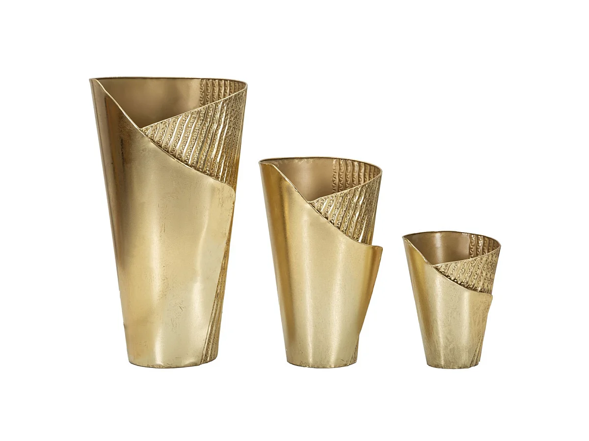 Zestaw 3 metalowych wazonów Flosty Gold – Eleganckie trio w stylu Glam na rośliny, 39 x 42 x 75 cm
