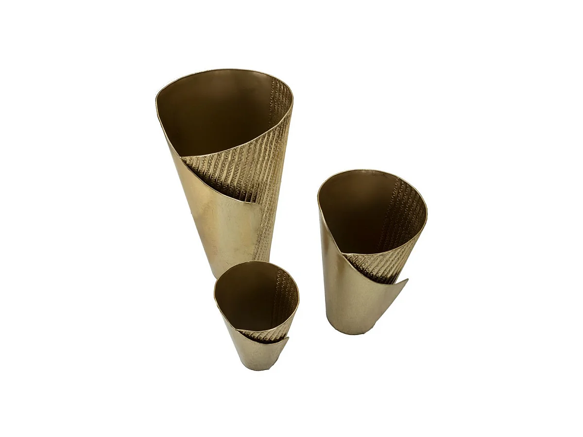 Zestaw 3 metalowych wazonów Flosty Gold – Eleganckie trio w stylu Glam na rośliny, 39 x 42 x 75 cm