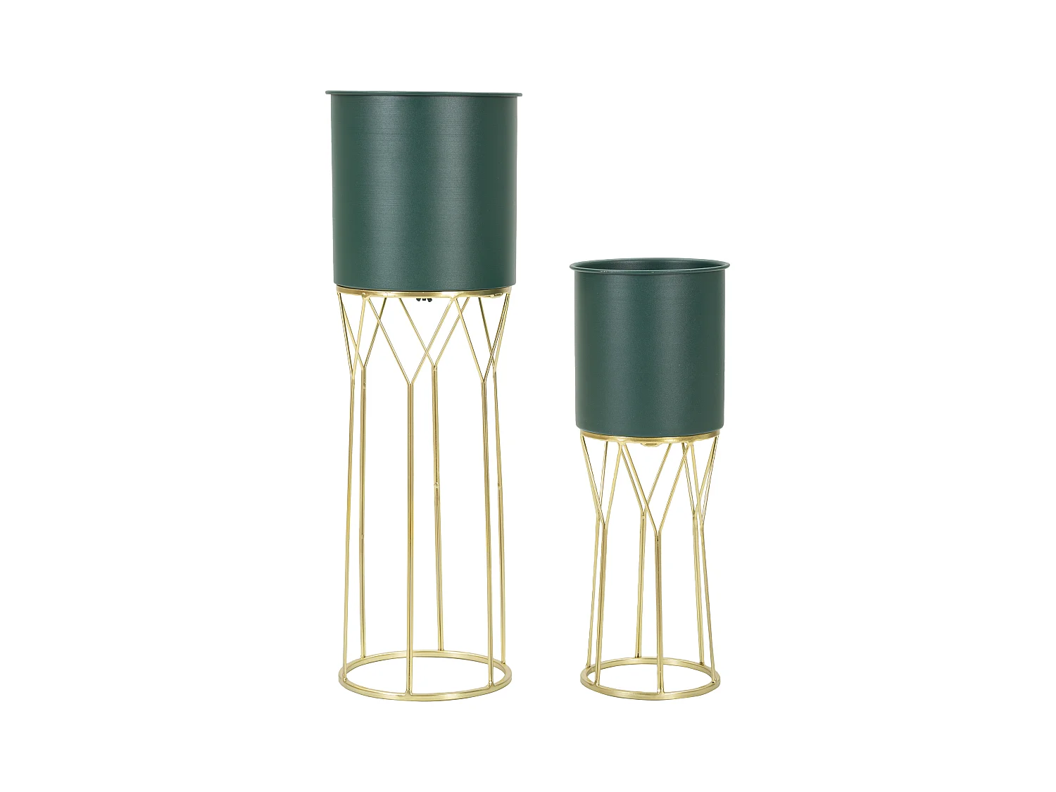 Support de Vase - Set de 2 Pièces - Forme Géométrique avec Base Dorée - 23x70 cm et 19x50 cm - Vert et Or