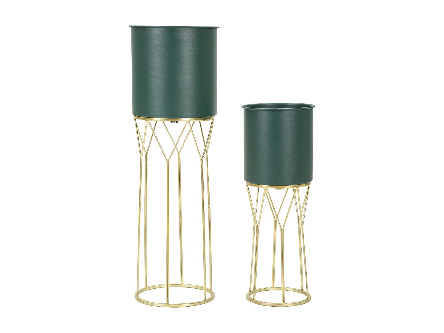 Lot de 2 Cache-Pots sur Pied ""Grent Stand"" 70cm Vert & Or