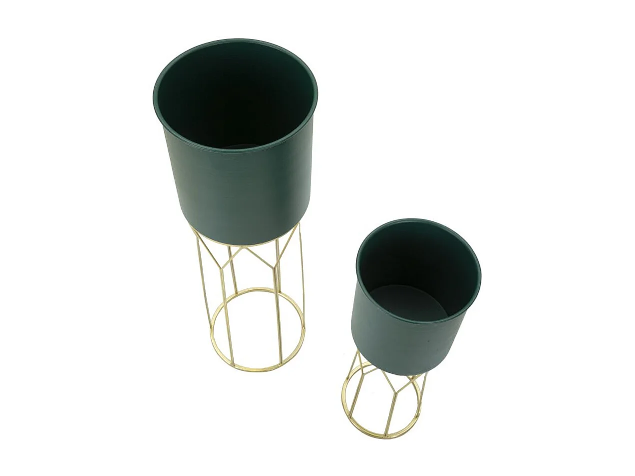Lot de 2 Cache-Pots sur Pied ""Grent Stand"" 70cm Vert & Or