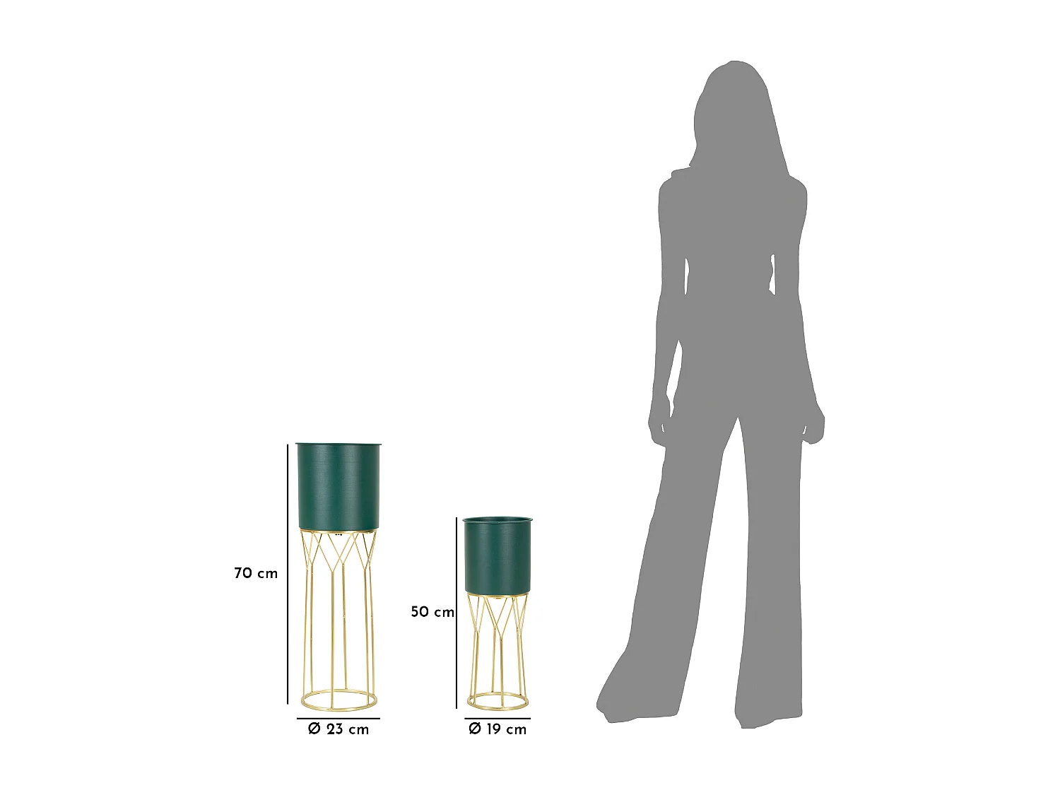 Lot de 2 Cache-Pots sur Pied ""Grent Stand"" 70cm Vert & Or