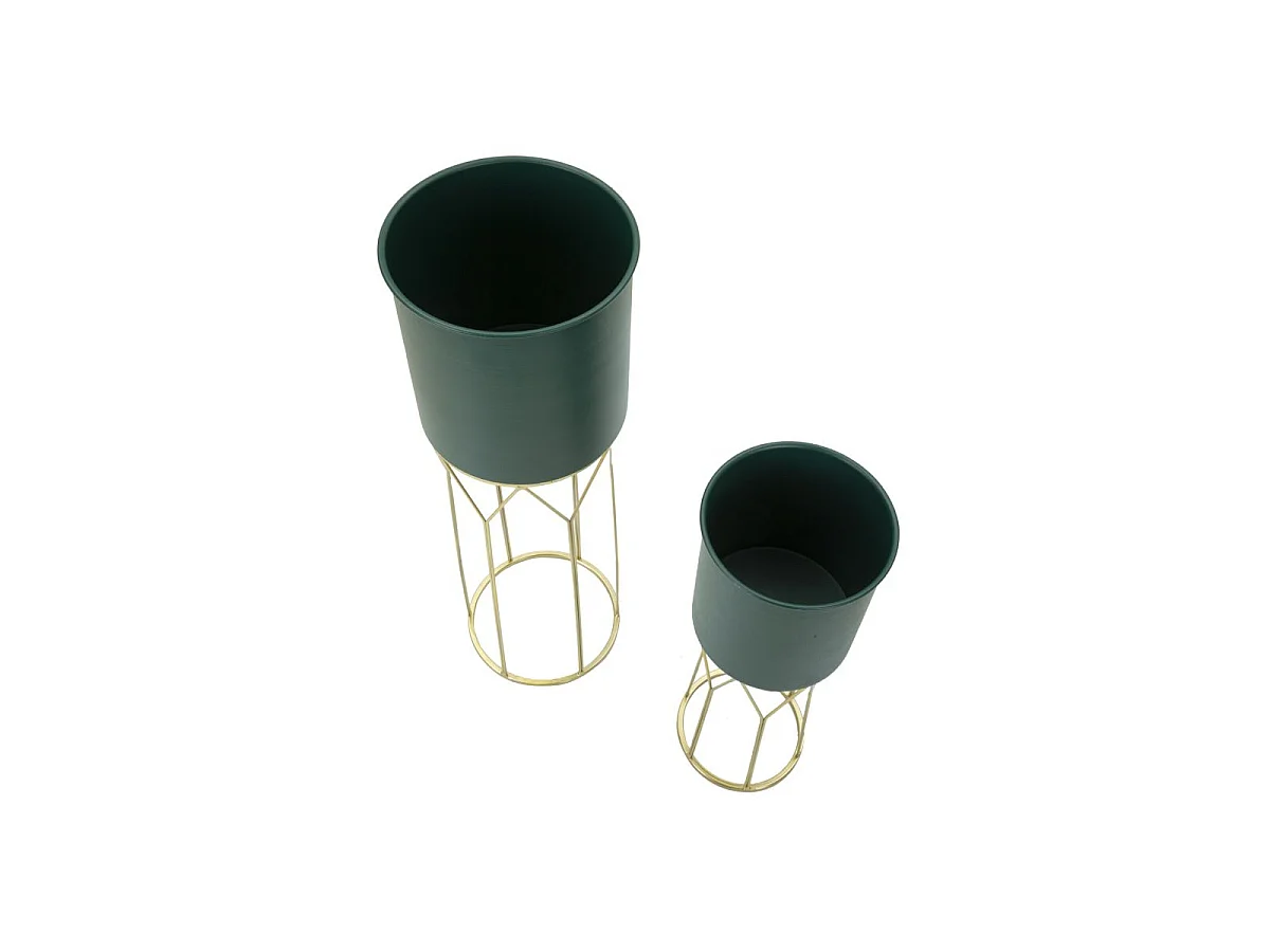 Lot de 2 Cache-Pots sur Pied ""Grent Stand"" 70cm Vert & Or