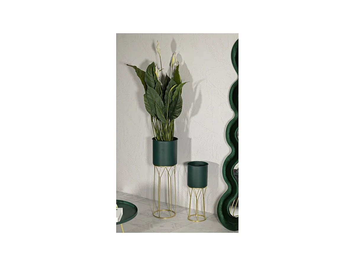 Lot de 2 Cache-Pots sur Pied ""Grent Stand"" 70cm Vert & Or